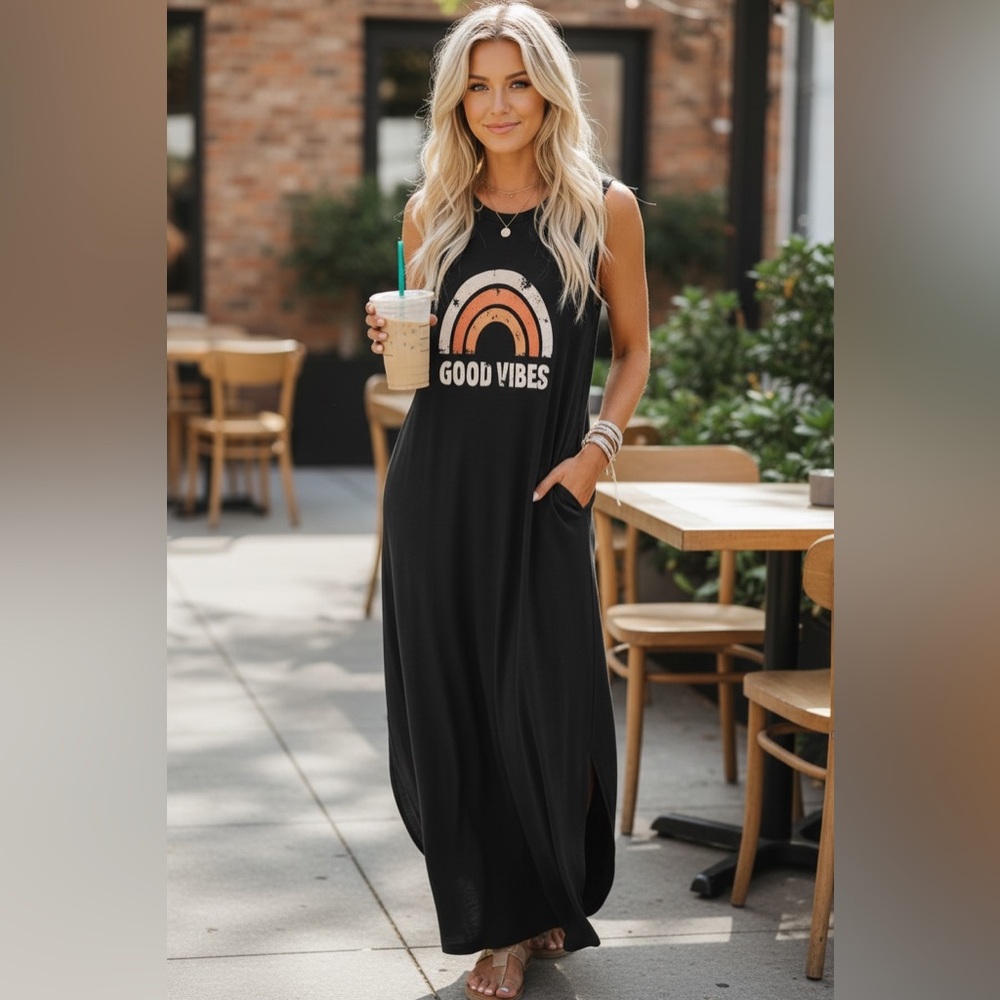 XXL•BLACK GOOD VIBES SUPER SOFT MAXI DRESS
